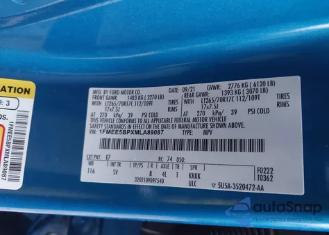 2021 Ford Bronco Big Bend/Black Diamond/Outer Banks из США, поврежденный, VIN 1FMEE5BPXMLA89087